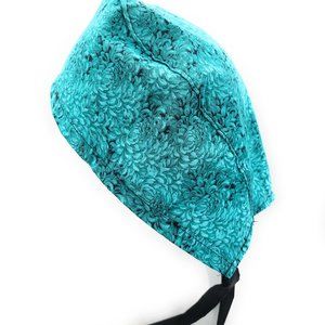 Teal Flower Chrysanthemum Scrub Cap